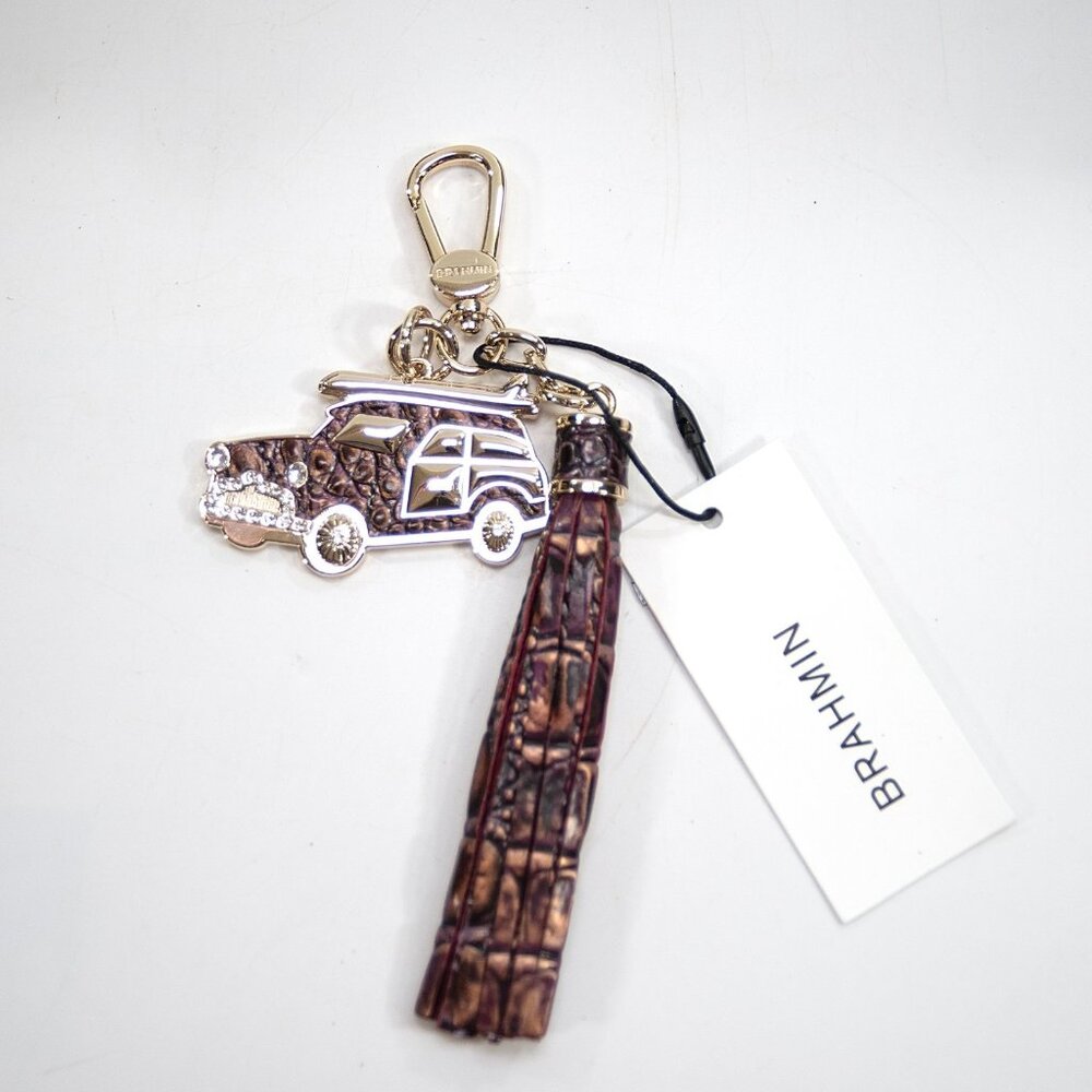 Brahmin Fig Jam Melbourne Leather Crystal Copa Car Tassel Bag Charm NWT